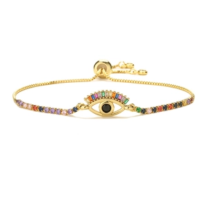 Golden Evil Eye bracelet with colorful cubic zirconia and adjustable slider chain