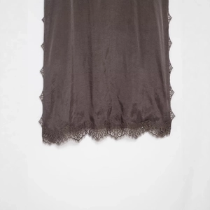 Dark charcoal satin top with delicate lace trim detail, premium women's casual lingerie style