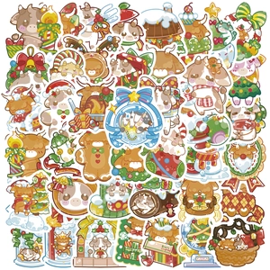Merry Christmas Cute Cow Stickers Waterproof Cartoon Animal Holiday Party Decorative Stickers For Kids DIY Scrapbook Decor