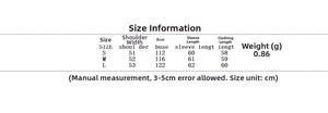 Detailed size chart for women's padded jacket with shoulder and chest measurements
