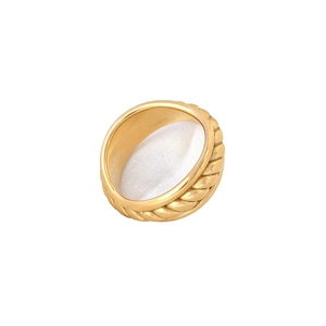 Minimalist 18K gold plated stainless steel hollow chain ring on white background