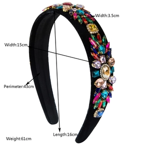 Vintage velvet headband with colorful rhinestones and geometric crystal embellishments