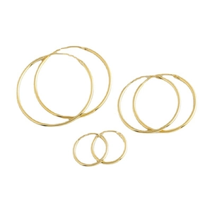 Three pairs of minimalist gold plated S925 sterling silver hoop earrings in varying sizes