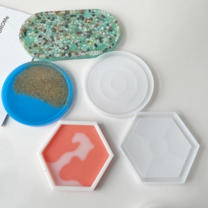 Silicone molds for resin coasters in round hexagonal and oval shapes for DIY craft