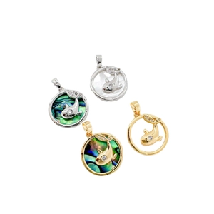 Handmade 18K gold-plated dolphin pendant set with natural shells and sparkling zircons