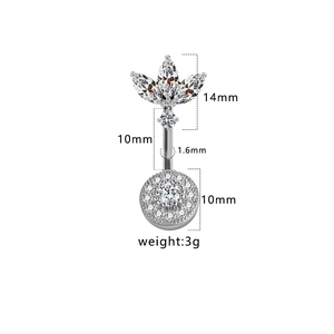 Spécifications de taille pour piercing de nombril en zircon et argent