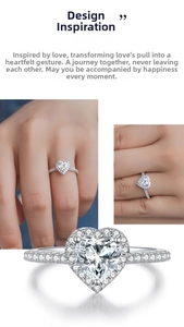 Detailed view of 1-carat heart-cut moissanite wedding ring with halo and pavé silver band