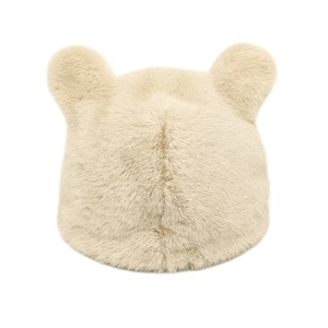 Cute cream plush bear ear winter hat for women with thick faux fur for warmth and comfort