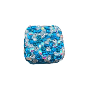 Portable double-layer blue rhinestone jewelry box with mirror and luxury crystal finish