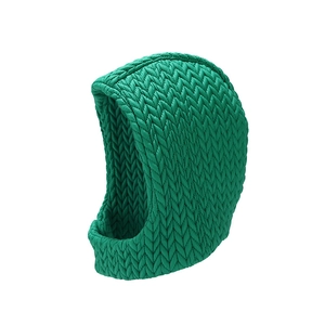 Quilted green aviator trapper hat with warm earflaps and thermal textured knitting
