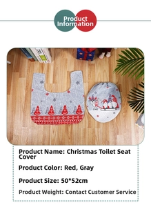 Detailed size chart of Christmas toilet mat featuring reindeer and snowflake patterns
