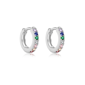 Eleganti orecchini a cerchio in argento sterling 925 con zirconi multicolori incastonati
