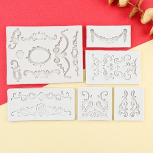 6er-Set Vintage-Relief Silikonformen mit Barockrahmen und Blumenmustern für Fondant-Deko