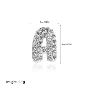 Silver letter A pendant with clear zircon inlay, size 6x9mm and 1.1g weight