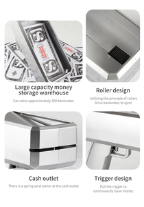 Macro view showing electric money gun details: high-capacity storage and roller mechanism