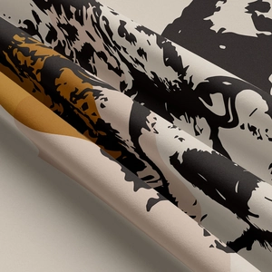 Nordic abstract print tapestry featuring modern geometric pattern in black and beige