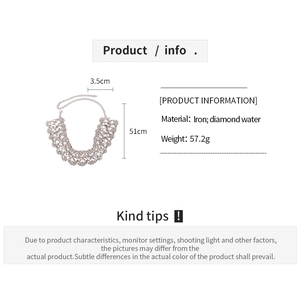 Detailed product specifications for vintage crystal choker showing 51cm length and iron material
