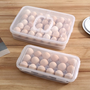 Transparent plastic egg storage box with lid and handle for kitchen refrigerator