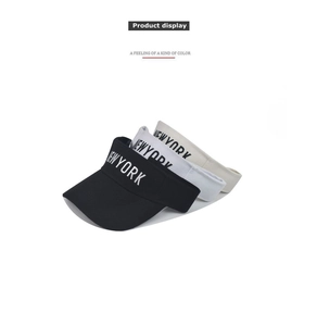 Detailed view of New York sun visors in black, white, and beige colors on white background