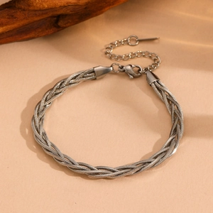 Braided multi-strand stainless steel snake chain bracelet with adjustable lobster clasp