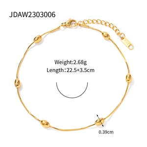Minimalist gold bohemian anklet with smooth oval beads and adjustable lobster clasp closure