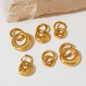 Elegant 18K PVD gold plated double hoop earrings set with minimalist detachable design