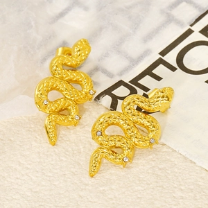 Vintage stainless steel snake earrings with gold plating and cubic zirconia detail