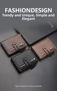 Close-up of minimalist men's short wallets in black and brown leather with stitch detail