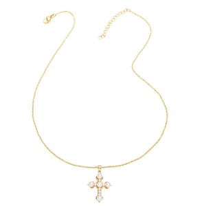 Vergoldete Kreuzkette mit Perlenverzierung und eleganter Gliederkette für Damen