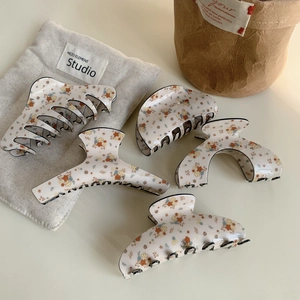 Vintage Floral Print Hair Claw Clips Acrylic Acetate Geometric Hair Clamps Strong Hold Hairpins For Women Girls Styling