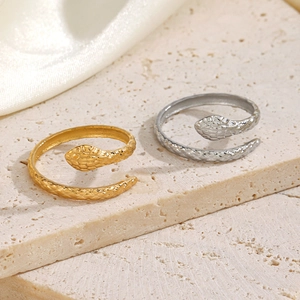 Fashion Stainless Steel Snake Open Ring For Women Adjustable Snake Shaped Gold Silver Plated Ethnic Style Animal Jewelry