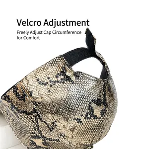 Golden snake skin pattern faux leather baseball cap with adjustable Velcro strap