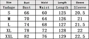 Size chart showing bust, waist, length and sleeve measurements for strapless maxi dress