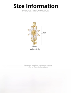 Detail showing gold plated rose pendant with micro-inlaid zircon, size 1.8cm by 2.3cm
