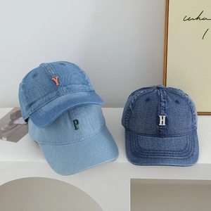 Kids Denim Baseball Cap Letter Embroidered Korean Style Adjustable Cotton Sun Hat Outdoor Headwear For Boys Girls