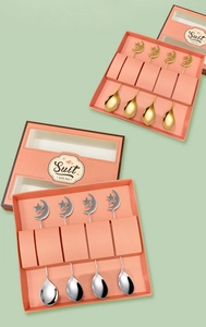 Star and moon stainless steel dessert spoon gift set in elegant pink packaging box