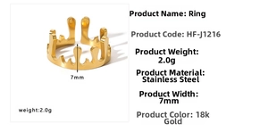 Detailed specs of 18k gold plated stainless steel wave crown ring showing 7mm width