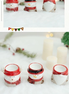 Three-piece ceramic Christmas gnome and snowman candle holders for festive holiday decor