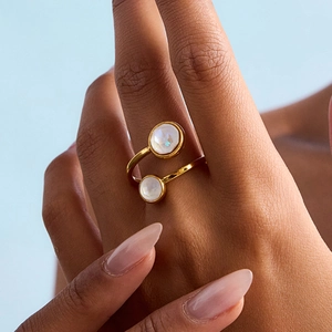 Stainless Steel Open Adjustable Ring For Women 18K Gold Plated Zircon Inlaid Waterproof Hypoallergenic Fashion Jewelry