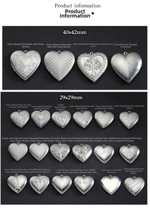 Detail view of heart-shaped locket pendants with vintage floral patterns and engravings