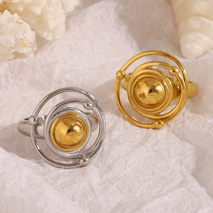 Two-tone planetary orbit rings in gold and silver stainless steel finish with 18K plating