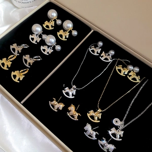 Exquisite rocking horse jewelry sets with pearls and crystals in luxury display box
