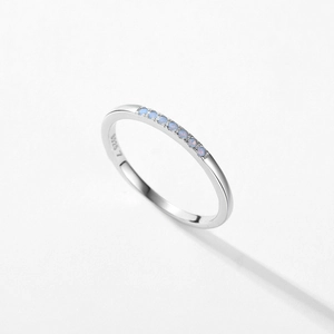 Minimalist S925 sterling silver ring featuring micro-inset opal stones and 925 hallmark