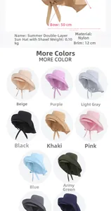 Detail showing various colors of the summer sun hat with wide brim and long neck flap