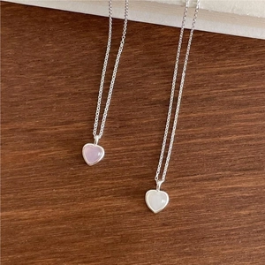 Minimalist 925 sterling silver heart necklaces with pink and white crystal pendants