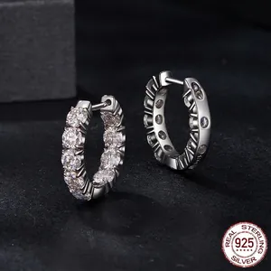 Classic S925 sterling silver hoop earrings with sparkling moissanite stones and rhodium plating