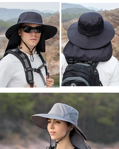Sonnenhut mit breiter Krempe, Nackenschutz und atmungsaktivem Netz für Outdoor-Aktivitäten