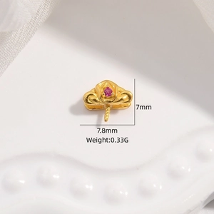 S925 silver gold-plated clover pendant with pink gemstone, size 7.8x7mm, 0.33g