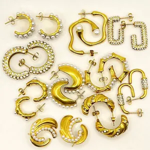 Retro 18k gold plated earrings set with pearls and diamonds in various elegant designs