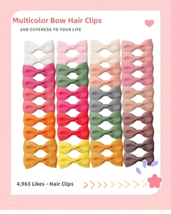 Set of 40 handmade grosgrain ribbon swallowtail hair clips in assorted vibrant colors
